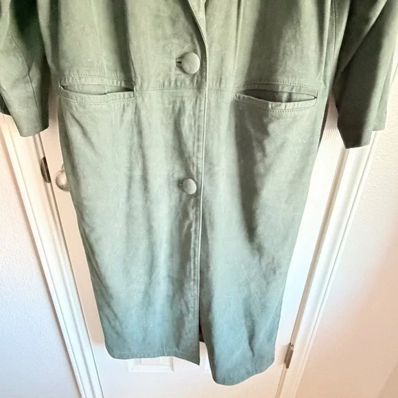 VTG Paris Sport Club Forest Green Suede Duster Coat M Oversized 80s 90s Korea - Picture 7 of 16